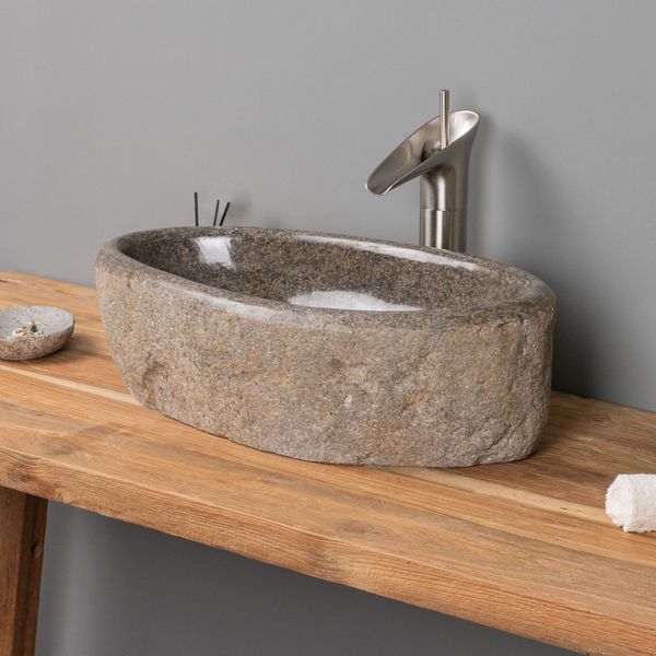 Naturstein Waschbecken 50 cm mit abgerundeter Kante wohnfreuden