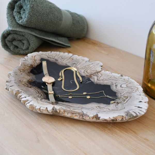 Schale aus fossilem Holz schwarz - creme 38,5 x 24,5 x 4 cm wohnfreuden