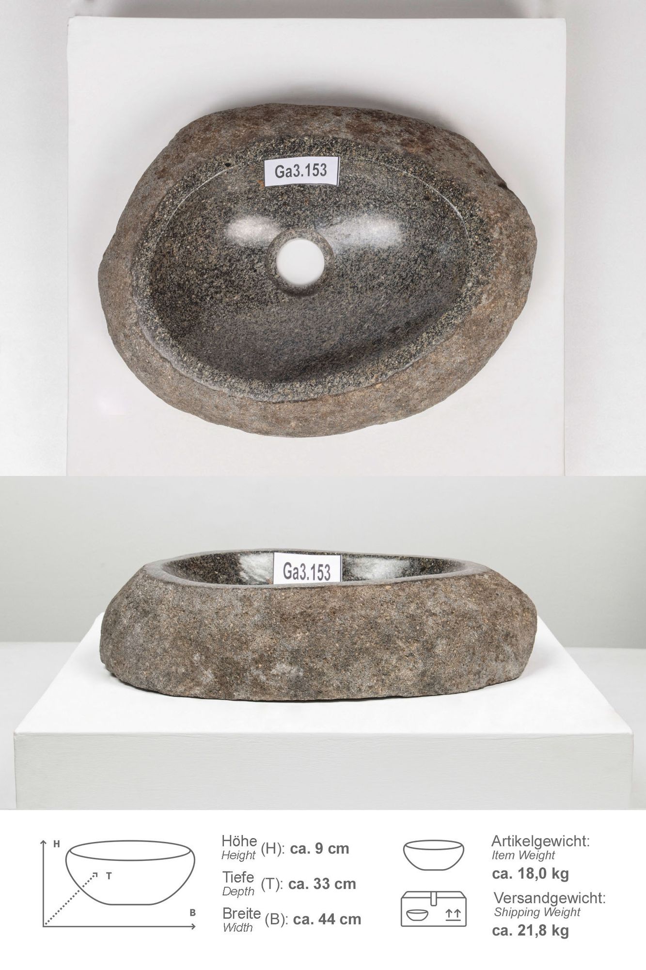 Naturstein Waschbecken WAVE 40 cm Ga3.153