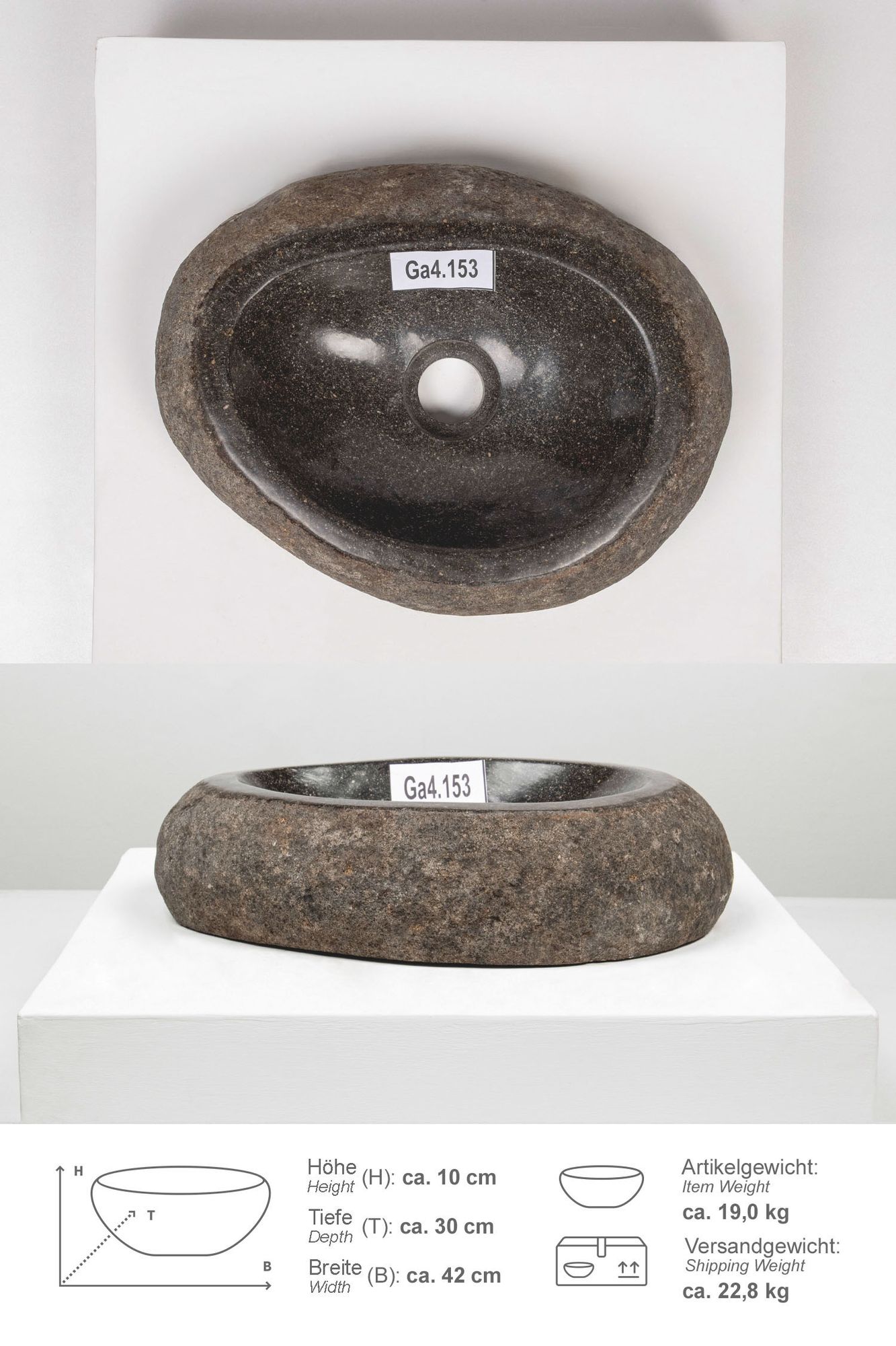 Naturstein Waschbecken WAVE 40 cm Ga4.153