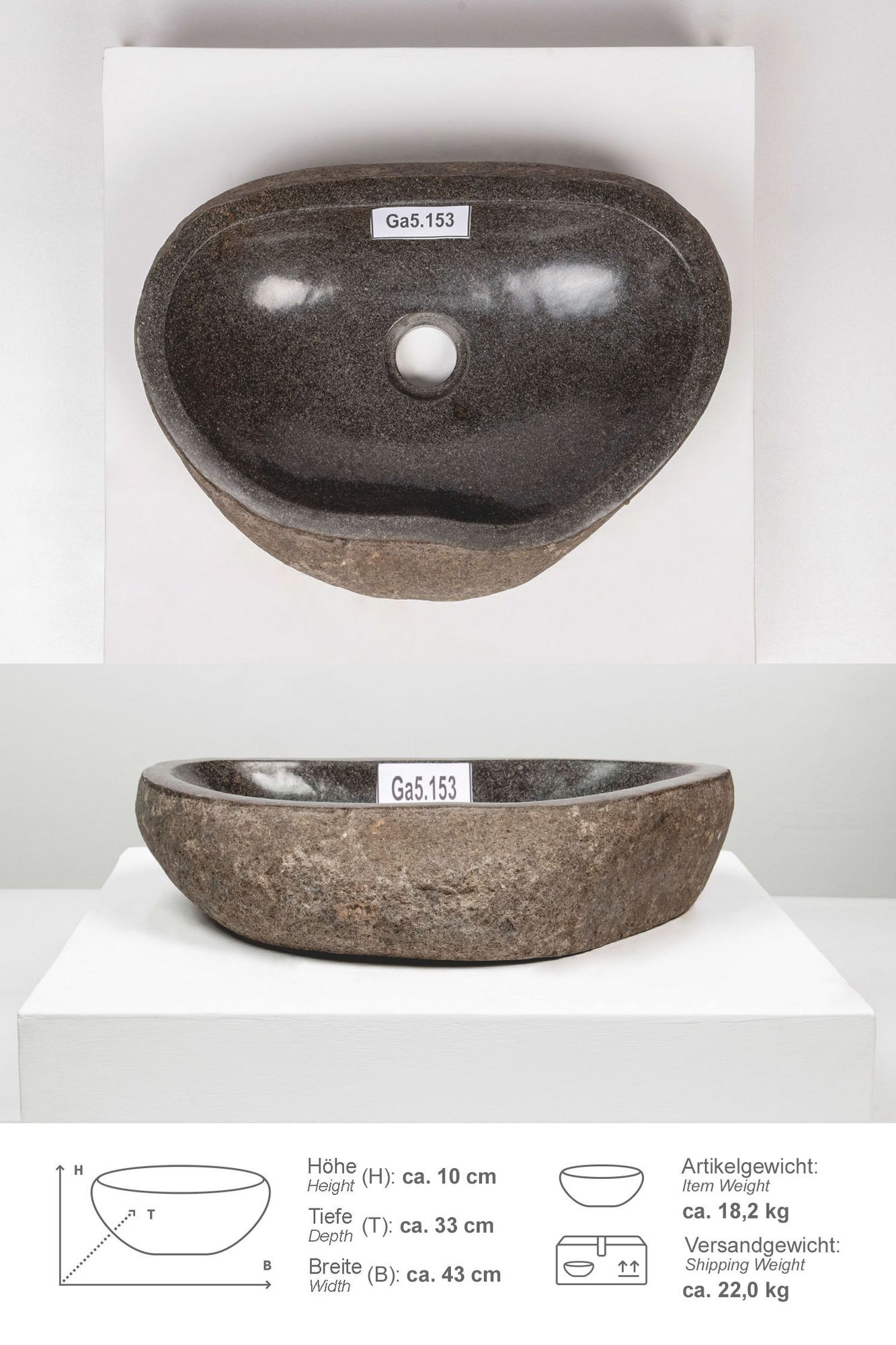 Naturstein Waschbecken WAVE 40 cm Ga5.153