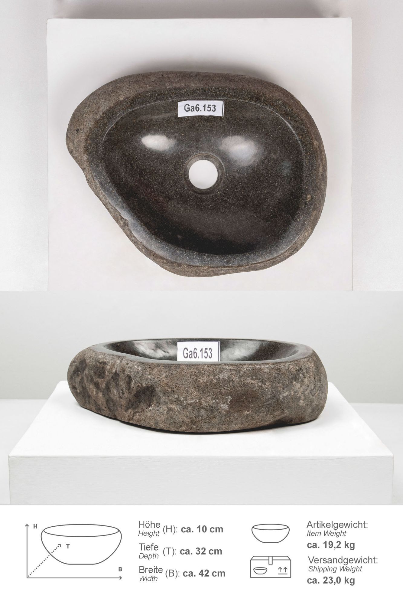 Naturstein Waschbecken WAVE 40 cm Ga6.153