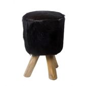 WOHNFREUDEN Hocker Fell Ziege Teak-Holz 42 cm Stuhl Natur Sitzmöbel schwarz