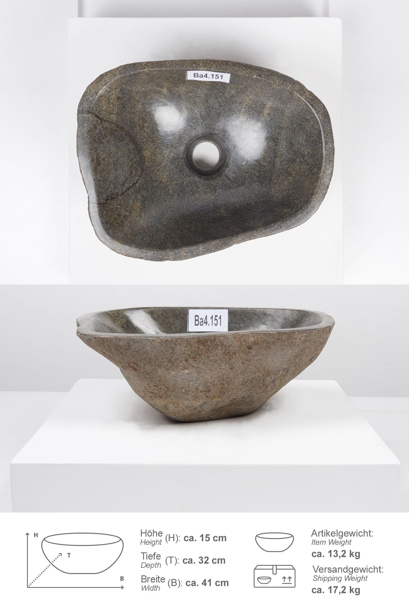 Naturstein Waschbecken 40 cm Ba4.151