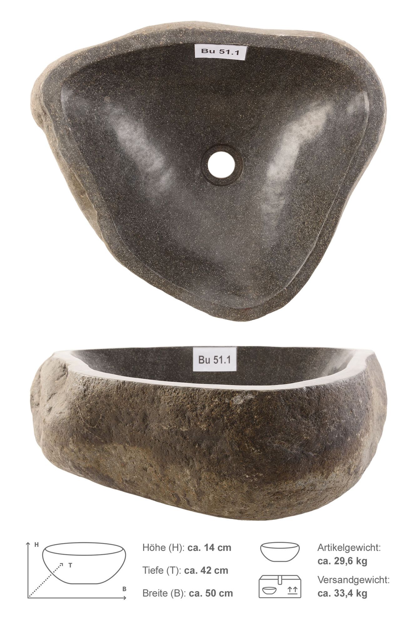 Naturstein Waschbecken 40 cm Bu51.1