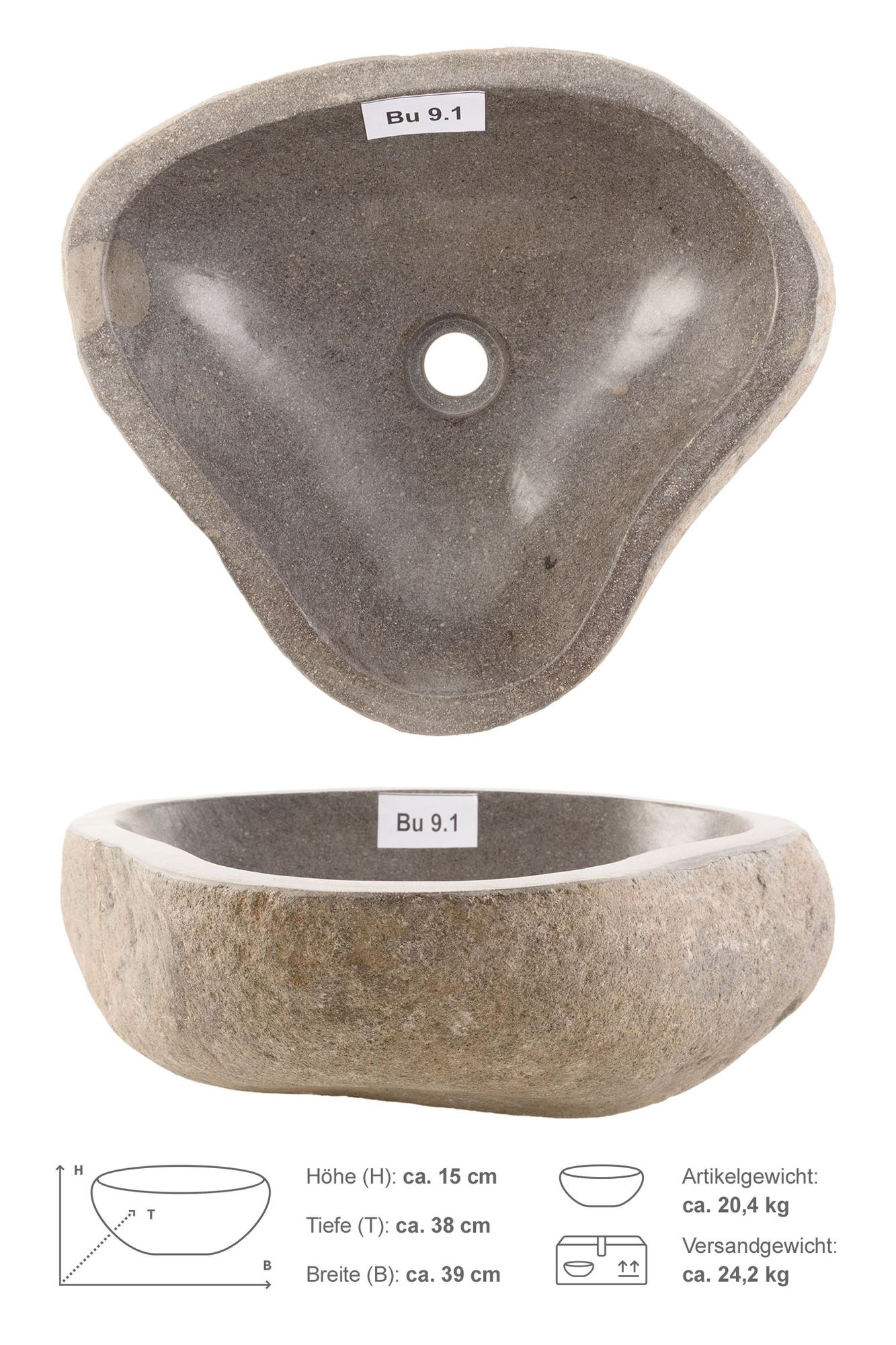 Naturstein Waschbecken 40 cm Bu9.1