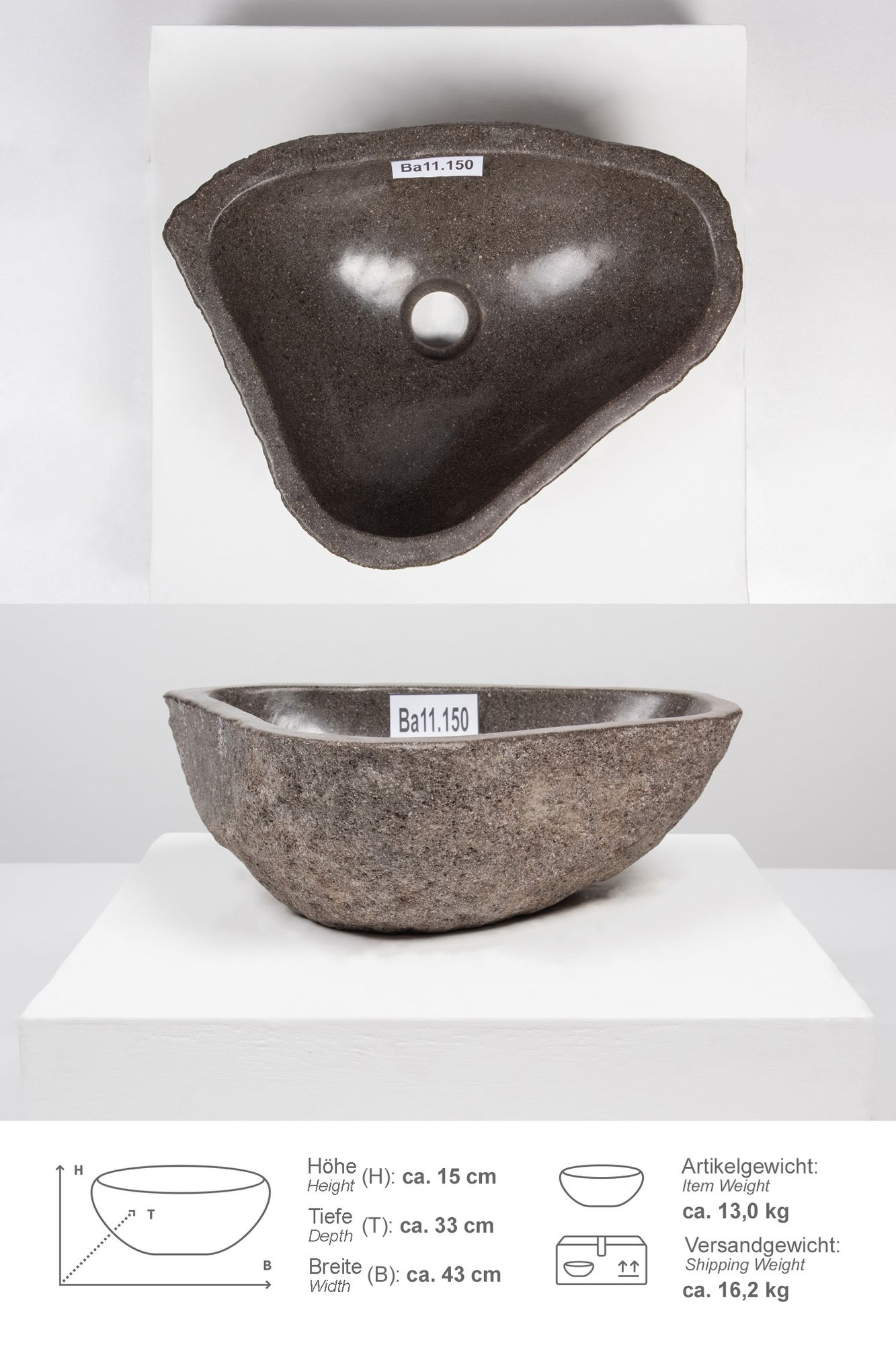 Naturstein Waschbecken 40 cm Ba11.150