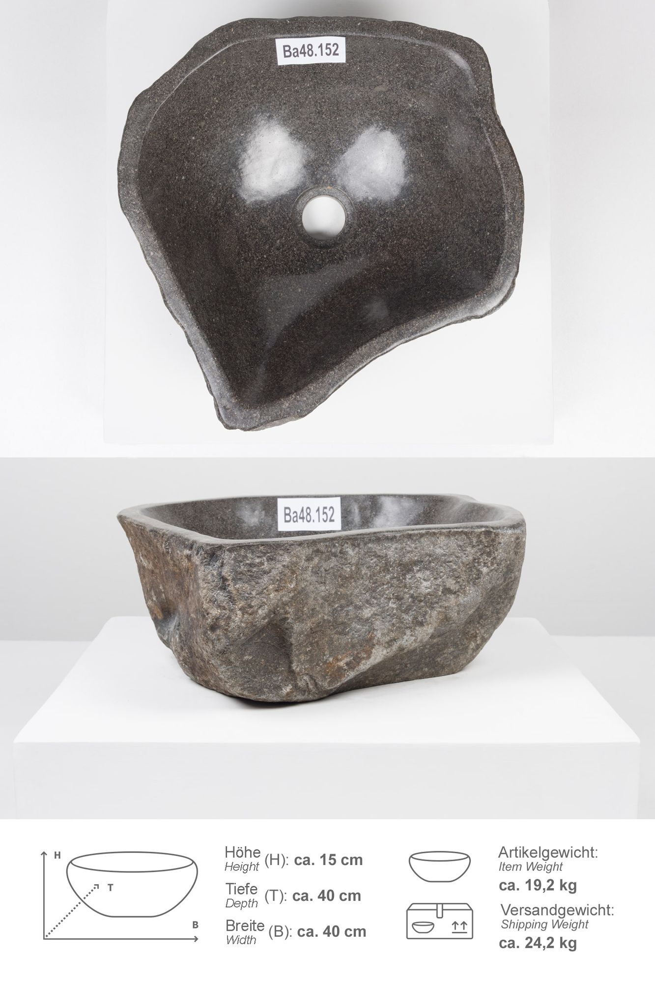 Naturstein Waschbecken 40 cm Ba48.152