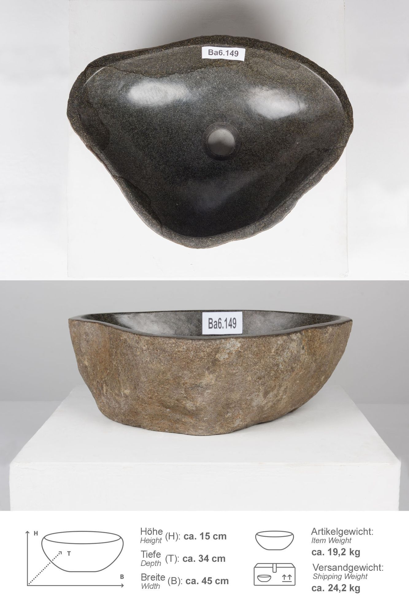 Naturstein Waschbecken 40 cm Ba6.149