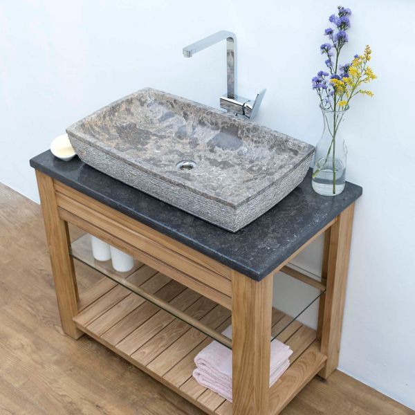 Waschtisch-Unterschrank ELEGANT BOY mit Natursteinplatte anthrazit poliert 90 cm breit