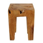 WOHNFRUDEN Teak Holz Hocker 40 cm lasiert Beistelltisch Teakwurzel Schemel