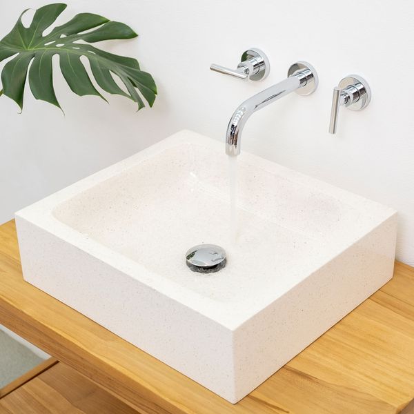 wohnfreuden Terrazzo Waschbecken 46 cm eckig creme