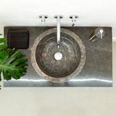 wohnfreuden Marmor Waschtisch Säule T-Model schwarz inkl. Aufsatzwaschbecken