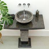 wohnfreuden Marmor Waschtisch Säule T-Model schwarz inkl. Aufsatzwaschbecken