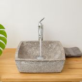 wohnfreuden Marmor Steinwaschbecken Mara 40 cm grau eckig