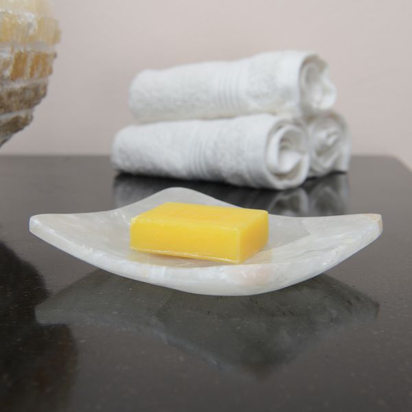 wohnfreuden Onyxmarmor Naturstein Seifenschale mit Loch creme Seifenablage