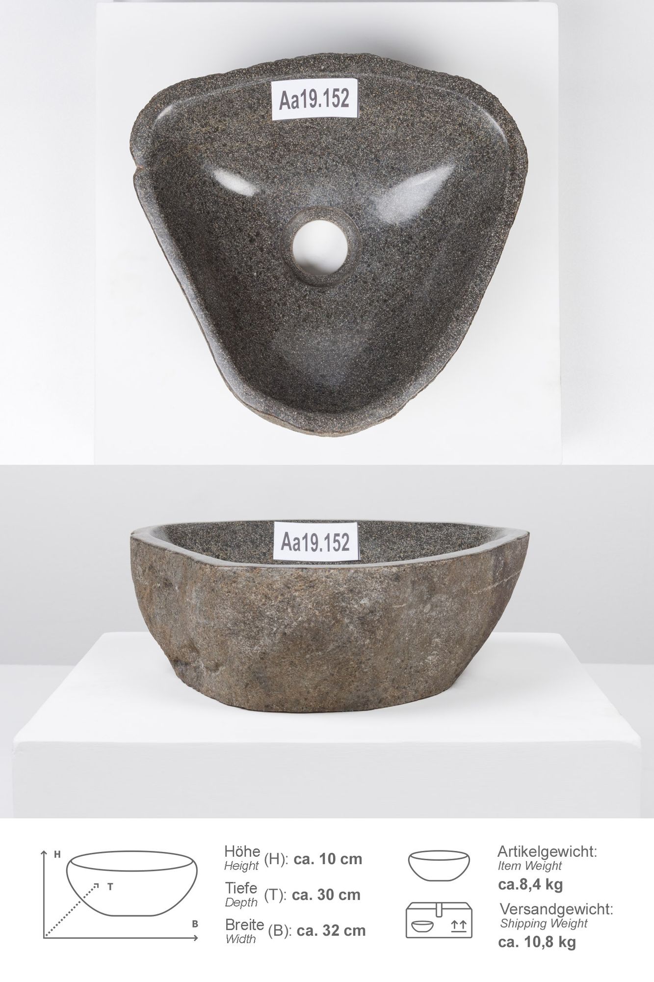 Naturstein Waschbecken 30 cm Aa19.152