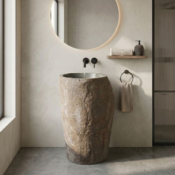 wohnfreuden Naturstein-Säule Waschbecken 40 cm natur