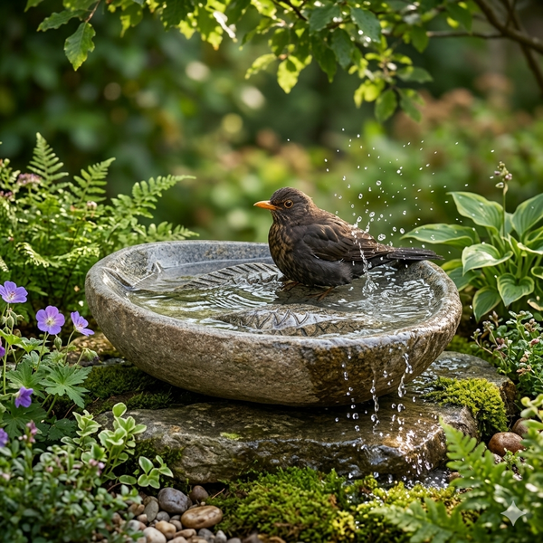 Naturstein Vogeltränke zur Gartengestaltung oval ca 40 cm wohnfreuden