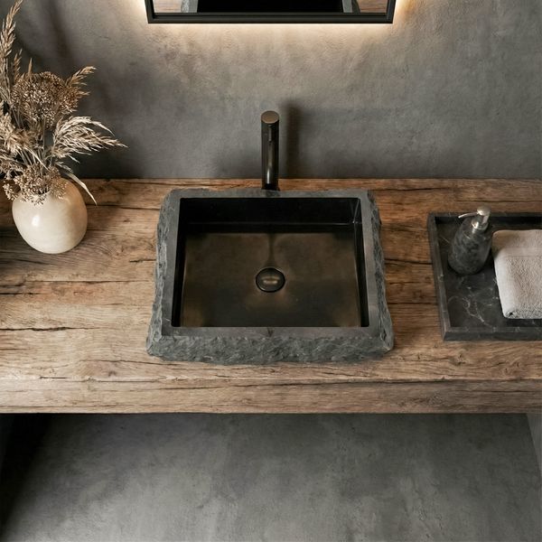 wohnfreuden Andesit Waschbecken KOTAK 50 cm schwarz eckig