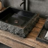 wohnfreuden Andesit Waschbecken KOTAK 50 cm schwarz eckig