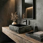 wohnfreuden Andesit Waschbecken KOTAK 50 cm schwarz eckig