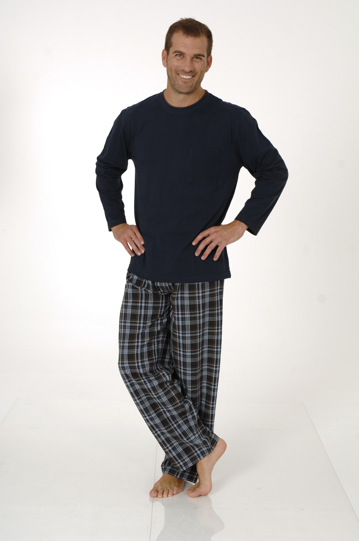 Herren Pyjama Mix& Match Schlafanzug, Hose gewebt, Oberteil Wirkware, 101 90 625