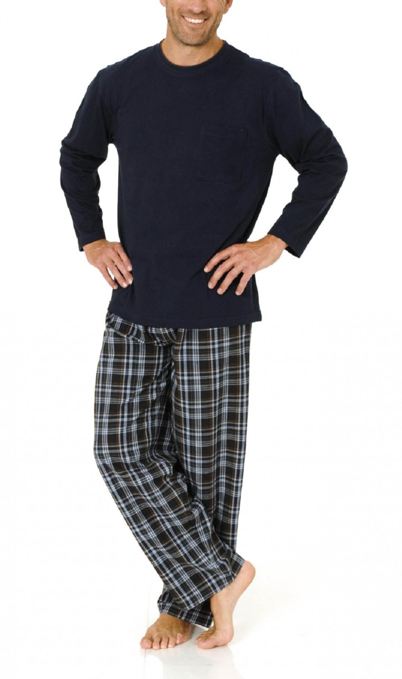 Herren Pyjama Mix& Match Schlafanzug, Hose gewebt, Oberteil Wirkware, 101 90 625