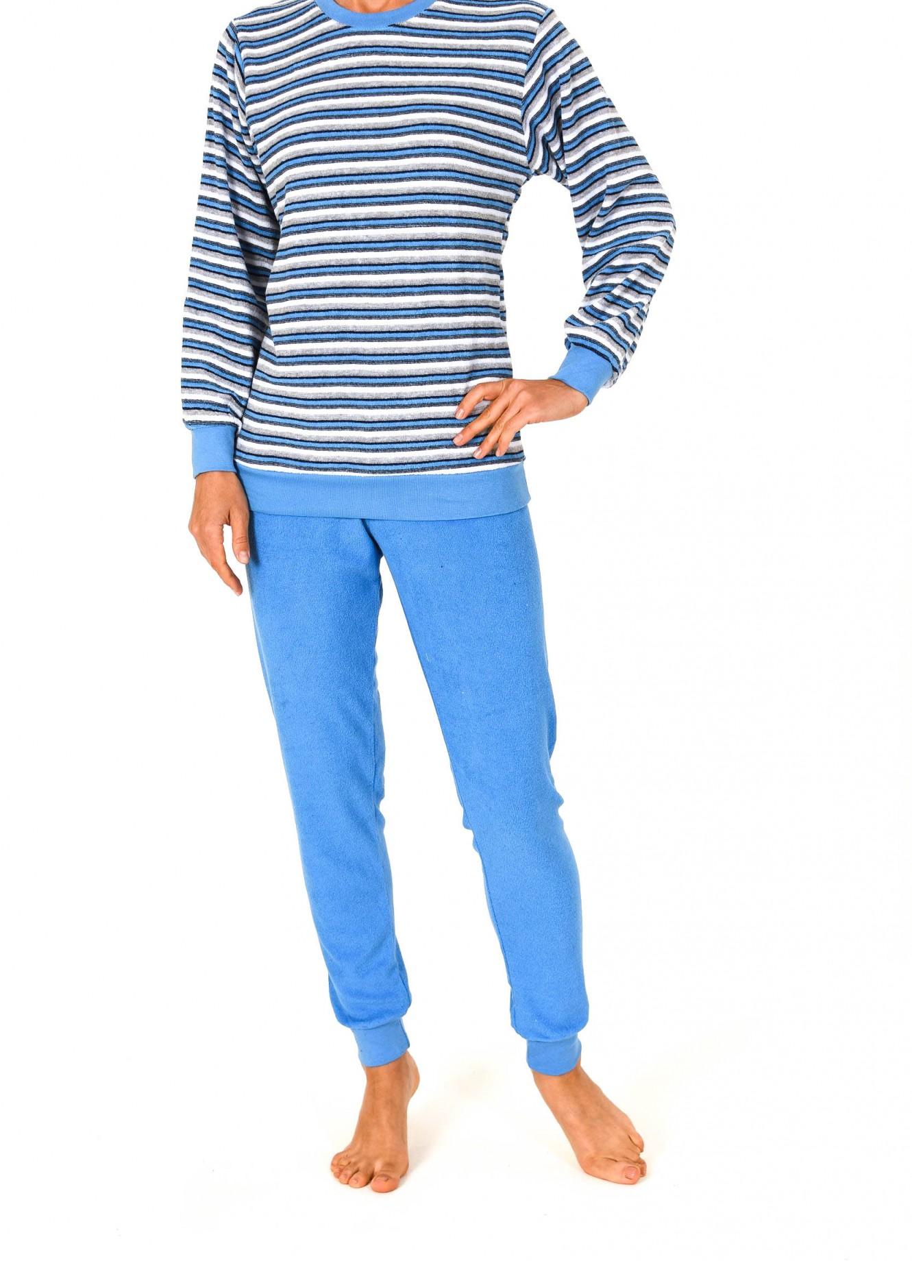 Frottee Schlafanzug mit Bündchen, geringelt, Rundhals