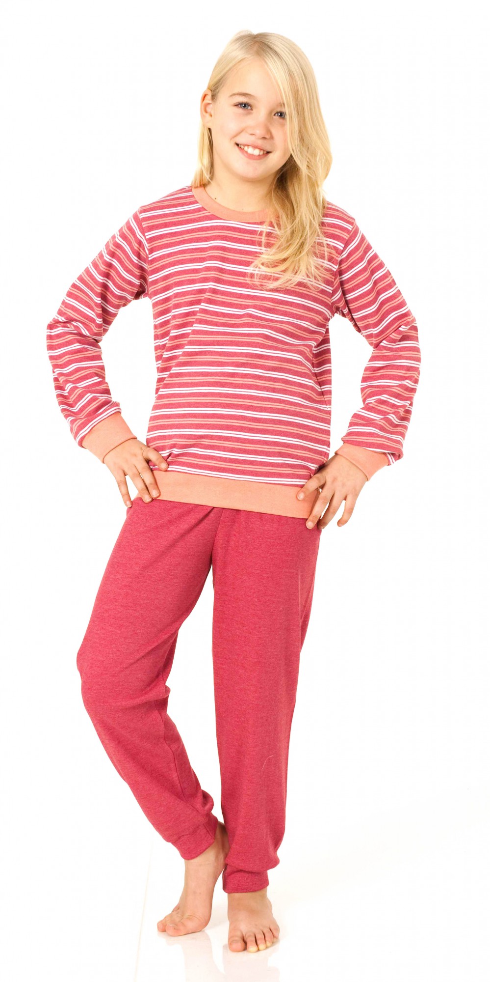 Mädchen Pyjama lang – Kuschel Interlock Schlafanzug mit Bündchen – 55358