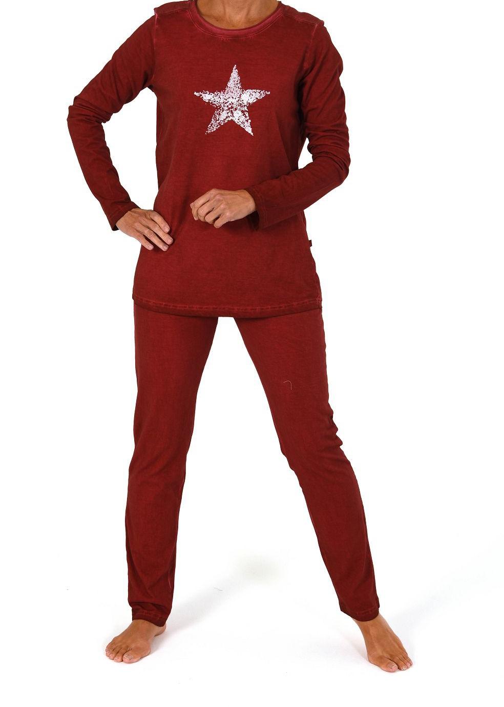 Damen Pyjama lang mit Sternenmotiv – gewaschene Optik – auch in Übergrössen bis 60/62