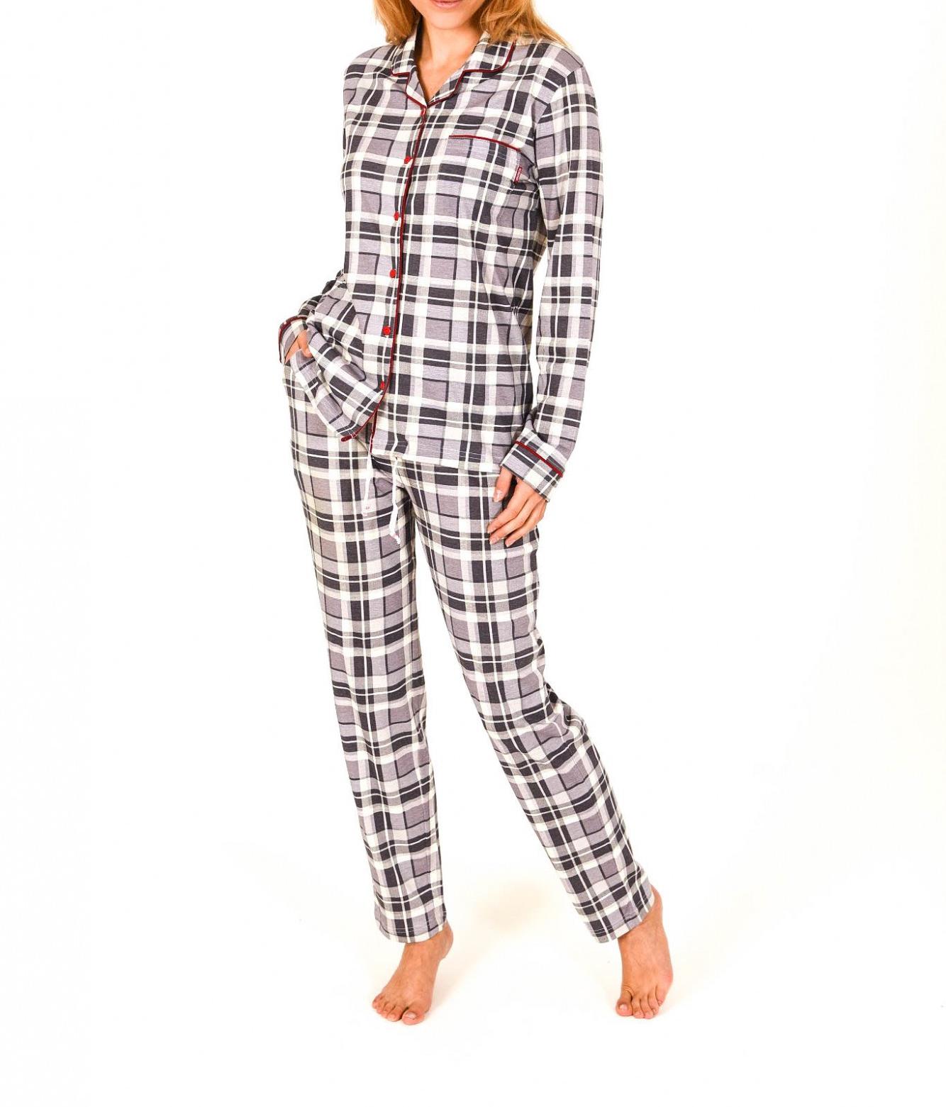 Damen Pyjama lang zum durchknöpfen im Karodesign