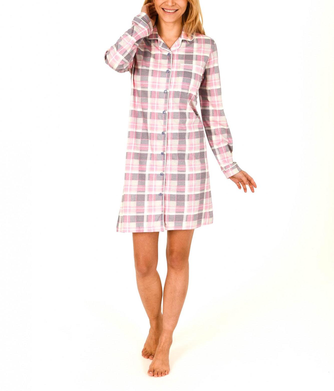 Damen Nachthemd im Karodesign zum durchknöpfen – 261 213 90 242
