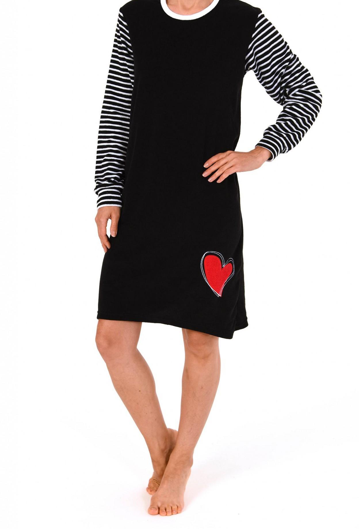 Damen Frottee Nachthemd langarm mit Herzmotiv – 261 213 93 242