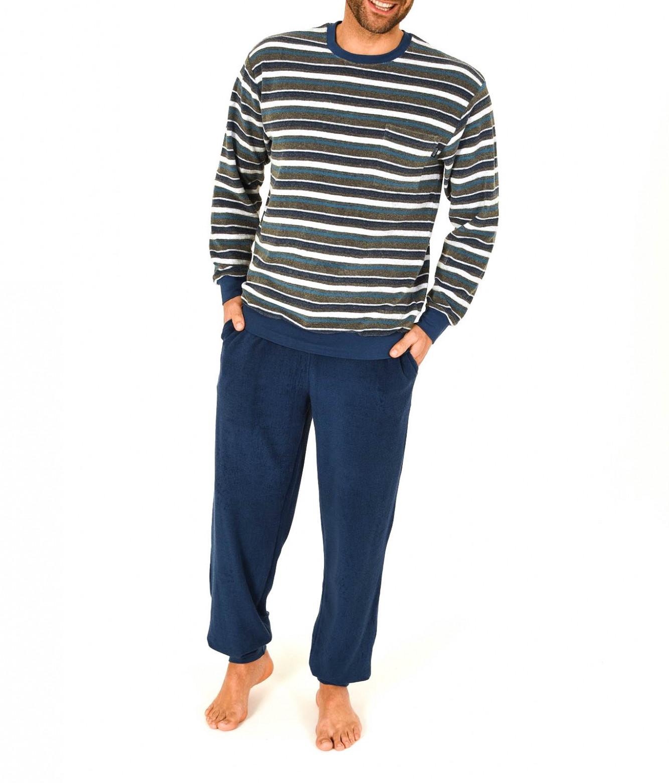 Herren Frottee Pyjama lang mit Bündchen – auch in Übergrössen bis Gröse 70 – 101 93 738