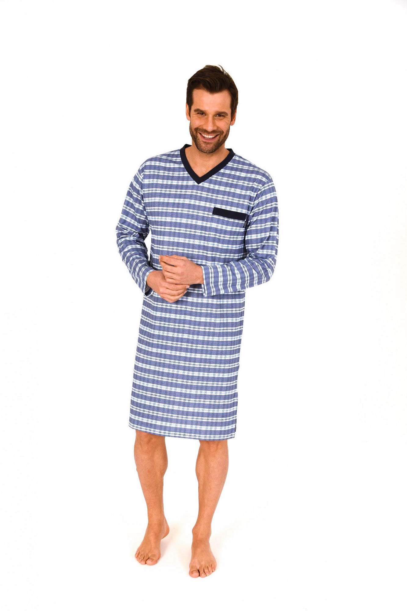 Herren Nachthemd langarm – auch in Übergrössen bis Grösse 70 – kariert – 261 110 90 441