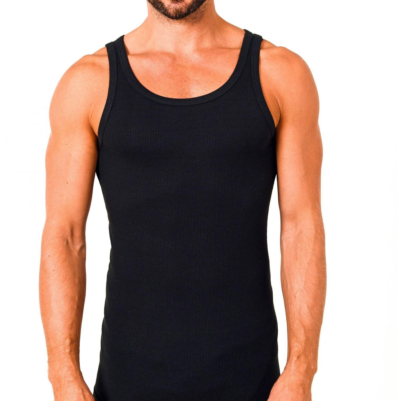 Herren Achselhemd 2erpack Tanktop in schwarz Feinripp Unterhemd  aus 100 % Baumwolle 