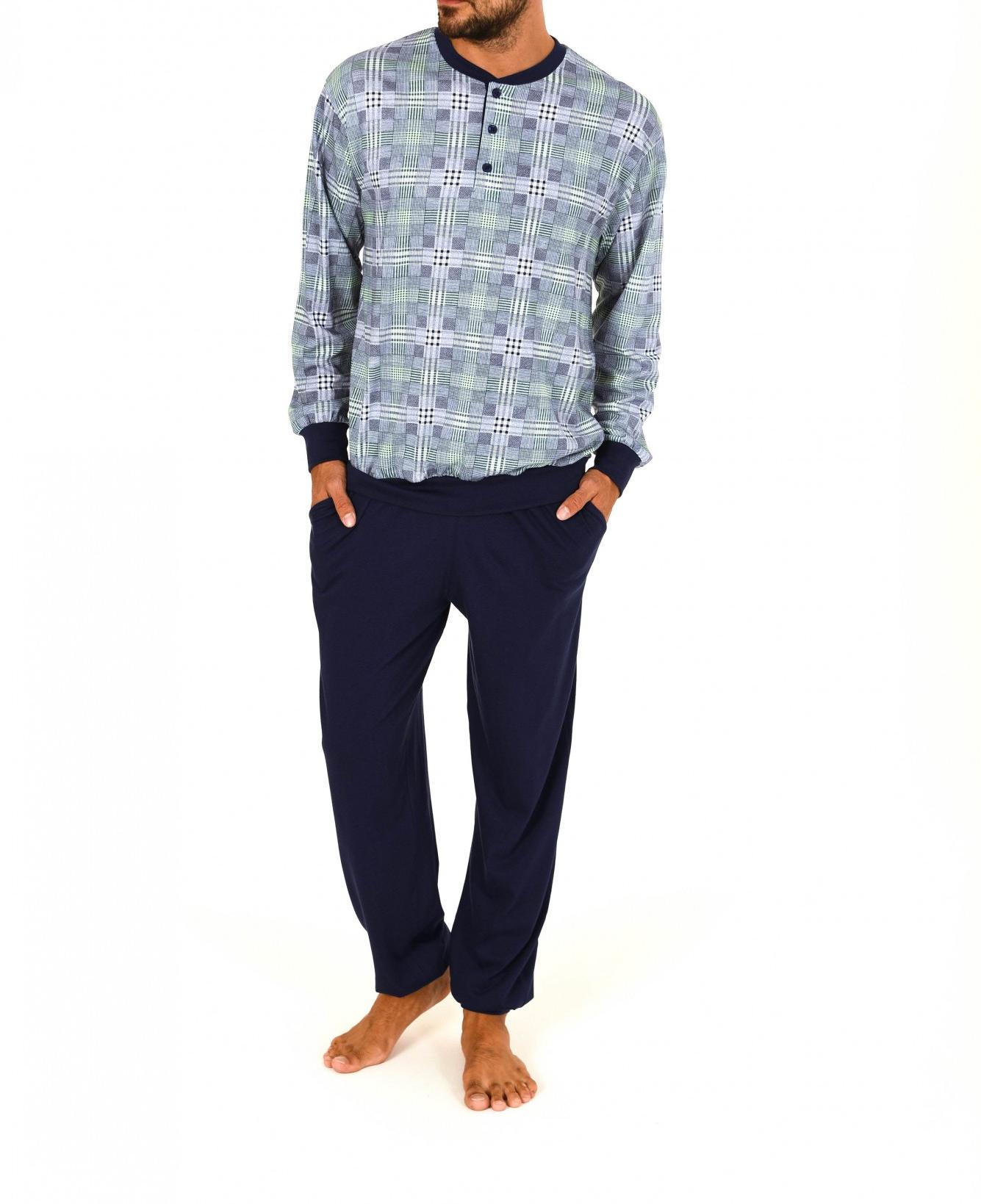 Eleganter Herren Pyjama langarm mit Bündchen Karo-Dessin 171 101 90 408