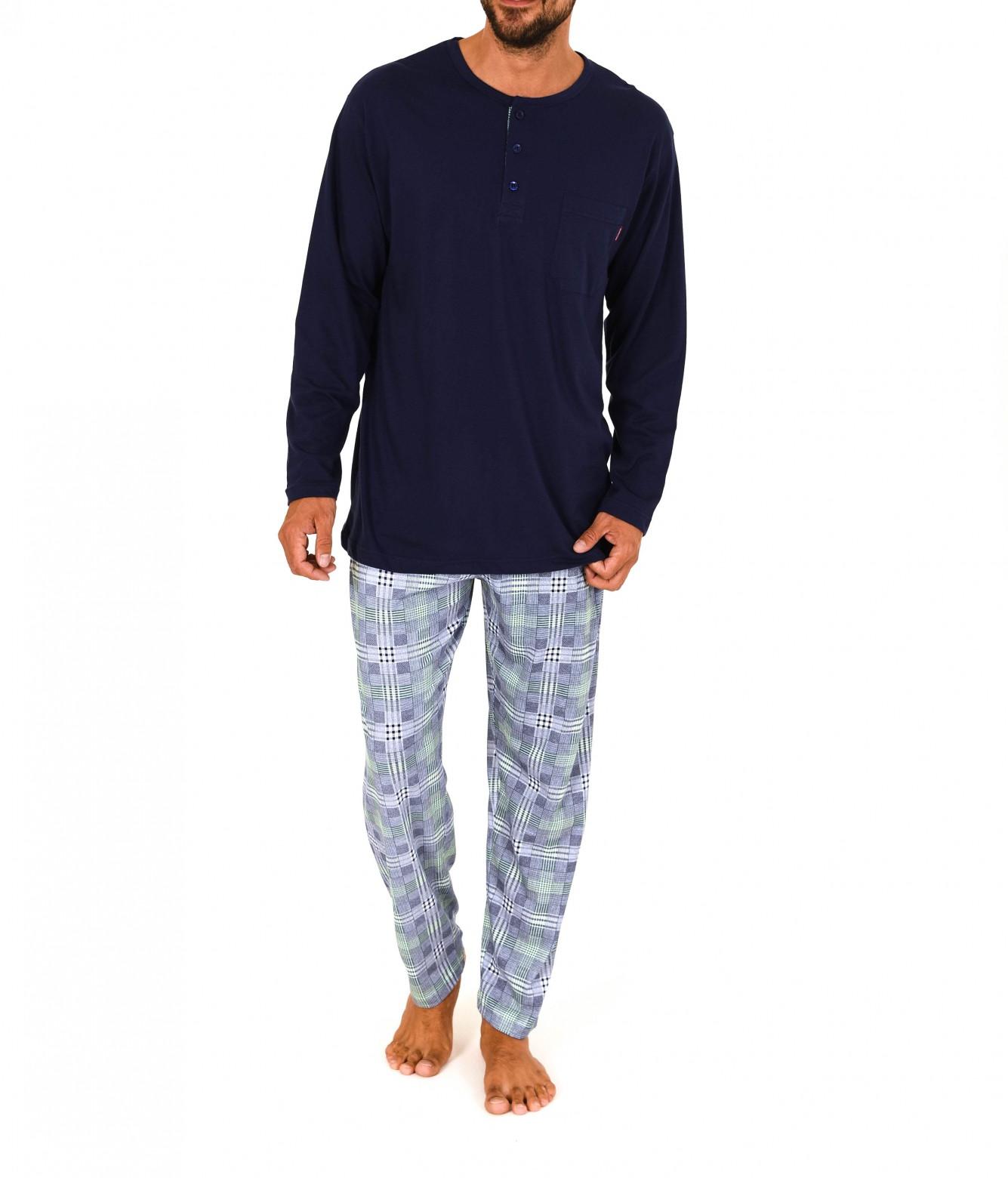 Herren Pyjama langarm Schlafanzug Mix & Match Optik – karierte Hose – 101 90 601 Herren Pyjama langarm Schlafanzug Mix & Match Optik – karierte Hose – 101 90 601