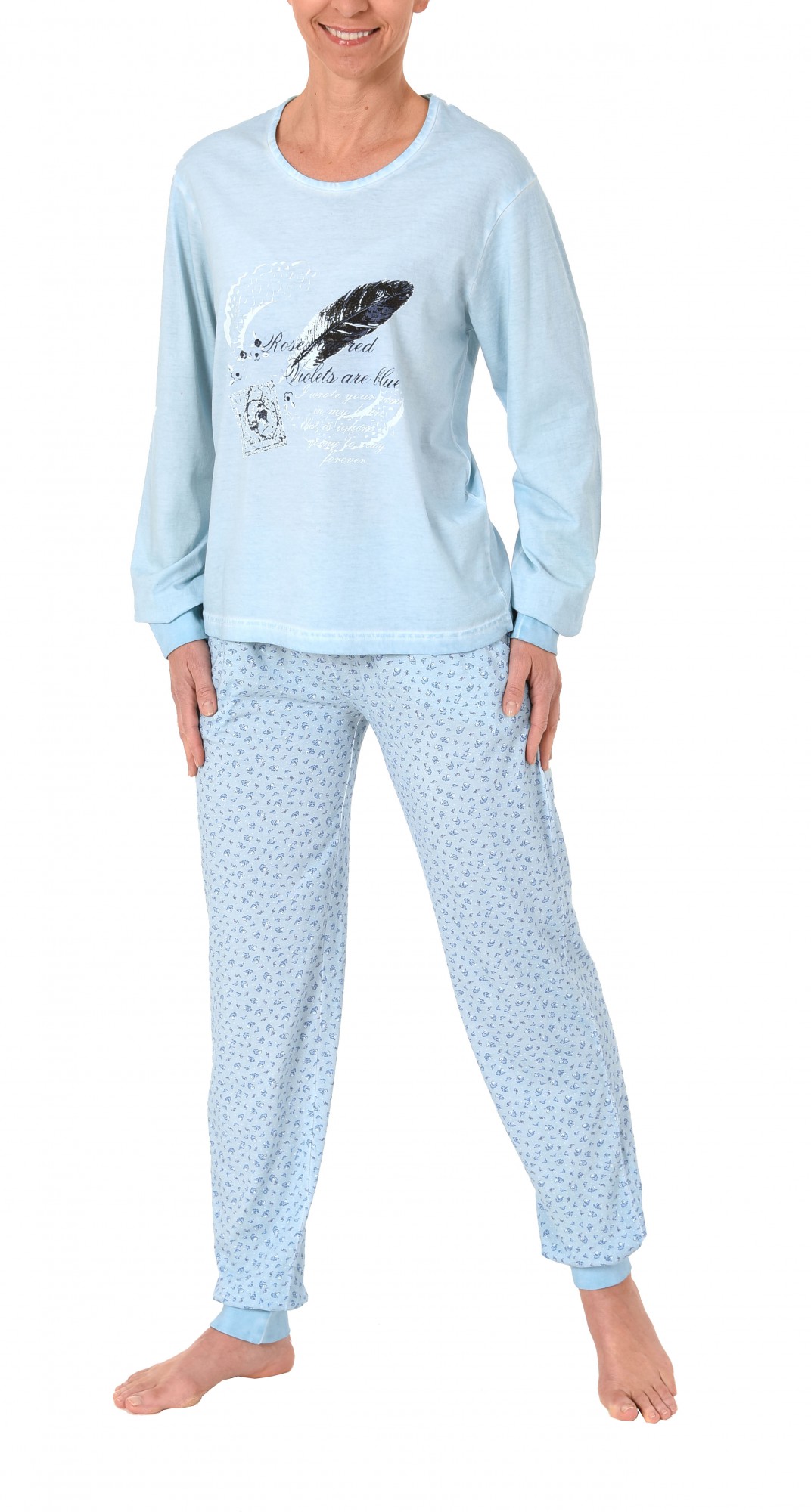 Lässiger Damen Pyjama langarm in gewaschener Optik – 171 201 90 820