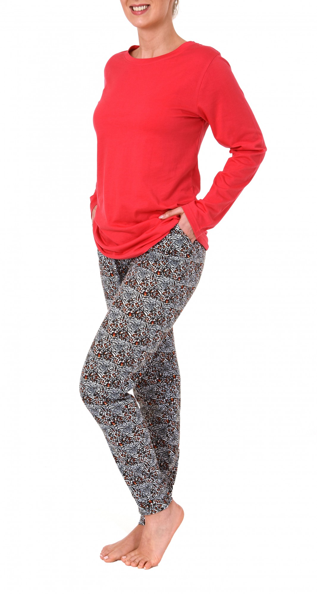 Damen Pyjama langarm, Hose im Leopardenlook – 171 201 90 860