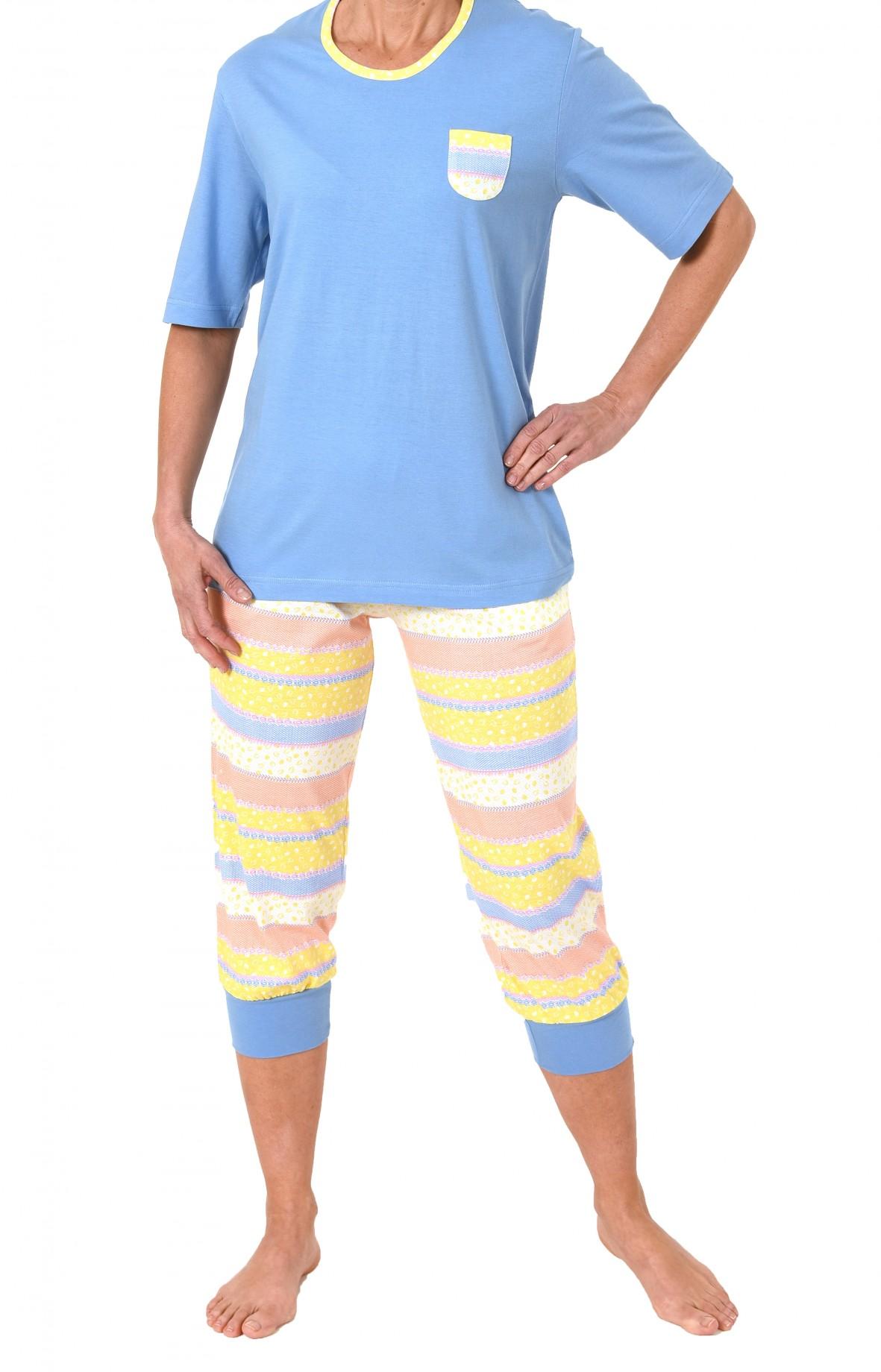 Schöner Damen Pyjama kurzarm  mit Capri-Hose in toller frischer Optik – 171 204 90 815