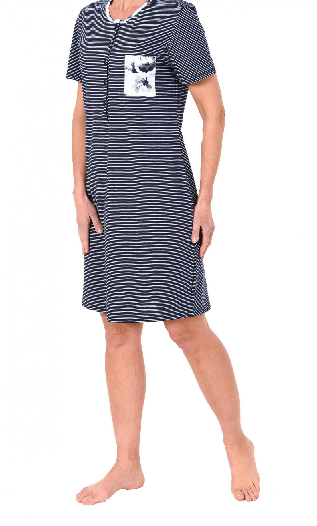 Damen Nachthemd Sleepshirt kurzarm Knopfleiste und Streifenoptik – 171 213 90 881