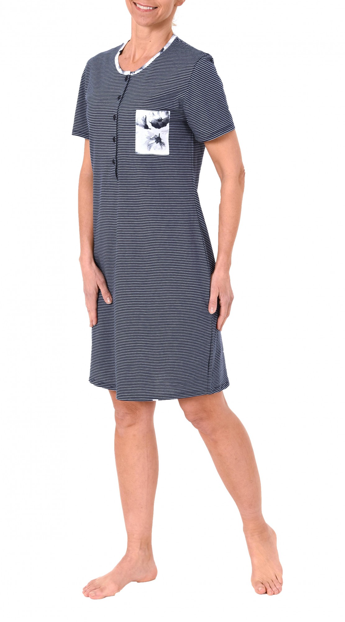 Damen Nachthemd Sleepshirt kurzarm Knopfleiste und Streifenoptik – 171 213 90 881