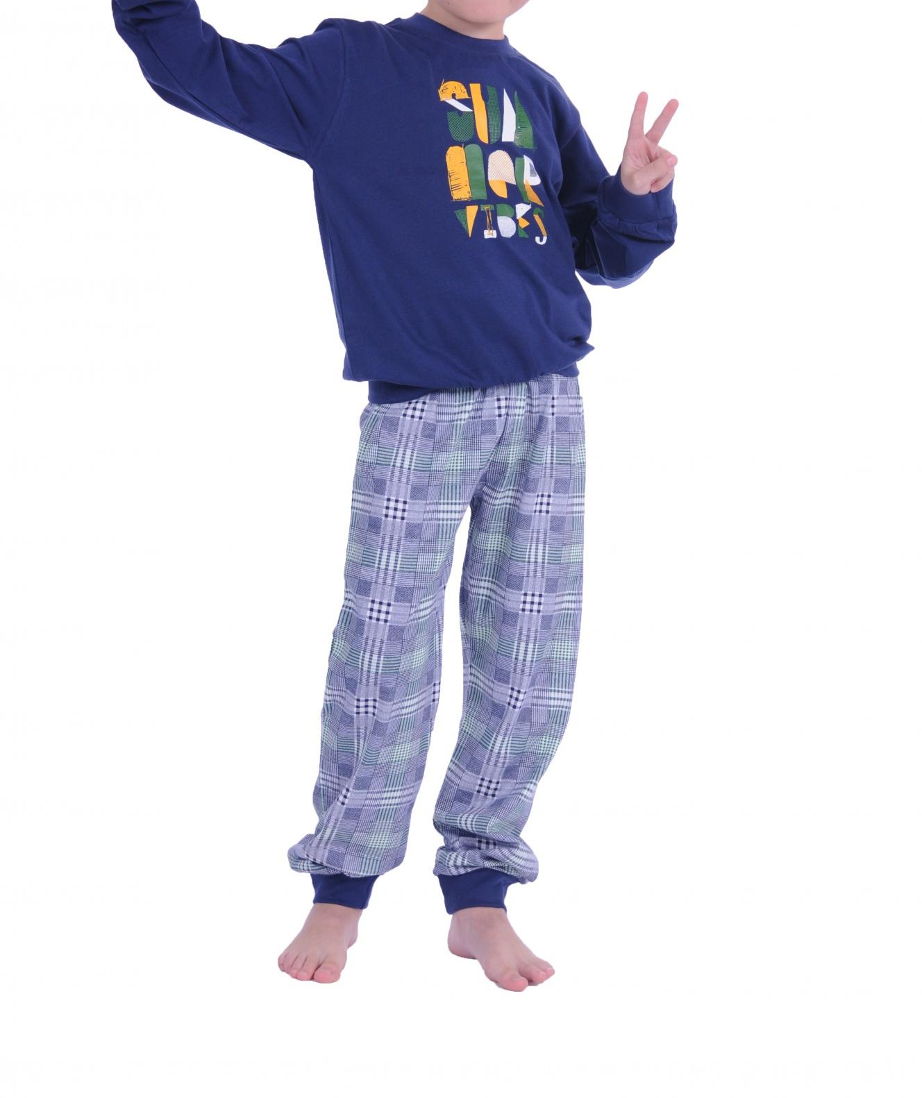 Cooler Jungen Pyjama mit Bündchen langarm und karierter Hose Mix & Match  90 601