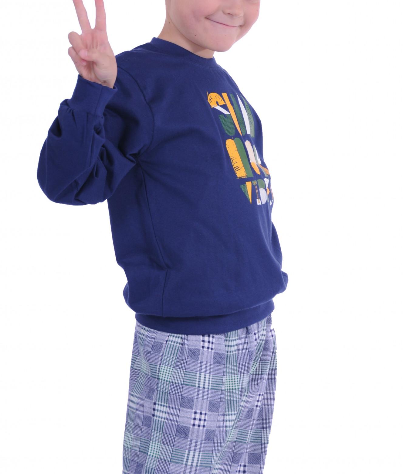 Cooler Jungen Pyjama mit Bündchen langarm und karierter Hose Mix & Match  90 601