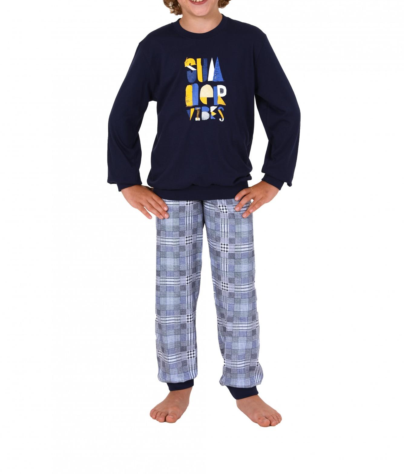 Cooler Jungen Pyjama mit Bündchen langarm und karierter Hose Mix & Match  90 601