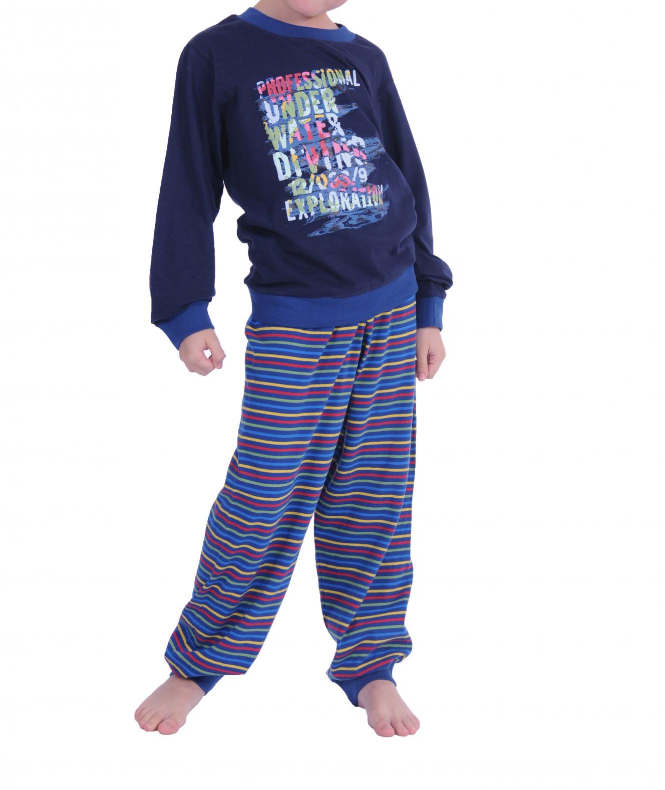 Jungen Pyjama Schlafanzug langarm mit Bündchen und gestreifter Hose 58572