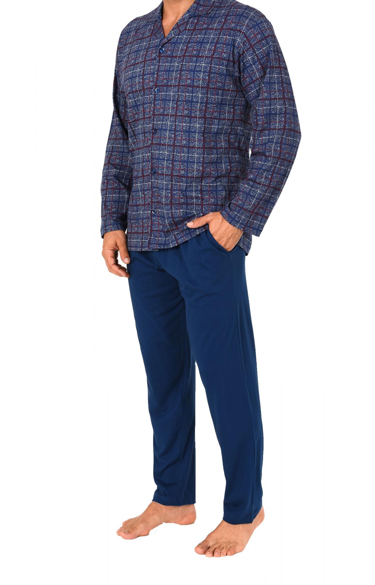 Herren Pyjama langarm zum durchknöpfen im Karodesign Single Jersey – 271 101 90 441