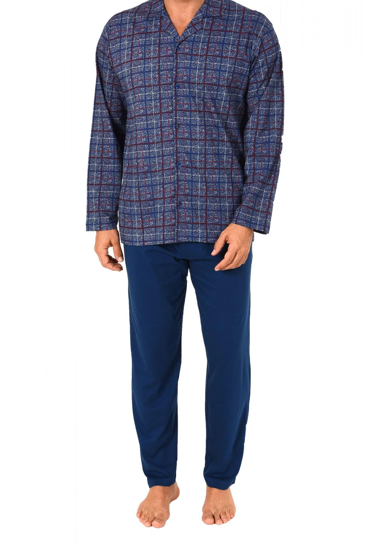 Herren Pyjama langarm zum durchknöpfen im Karodesign Single Jersey – 271 101 90 441